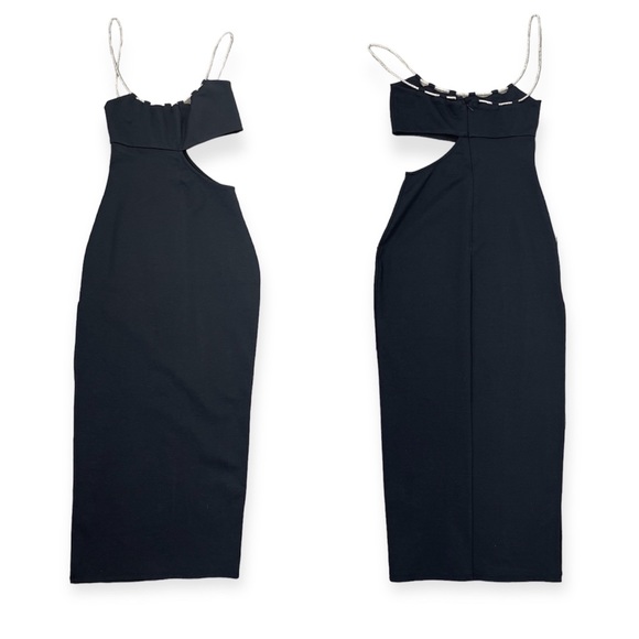 Lovers Friends Charlotte Midi Dress Black XS Crystal Cutout Cocktail Revolve - Picture 4 of 16
